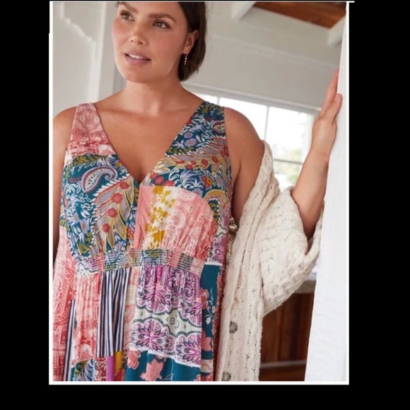 Anthropologie Magnolia Ruffled Mixed Print Tank Dress size M - Picture 5 of 11